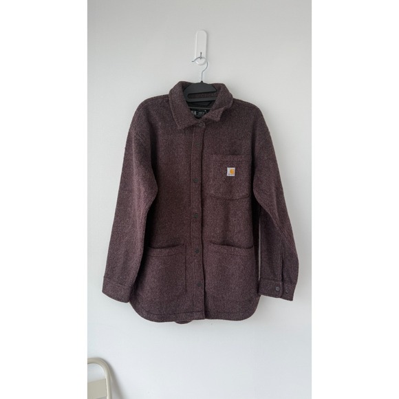 Carhartt Jackets & Blazers - NWOT Carhartt Womens Wool Blend Fleece XS Overshirt Jacket Burgundy